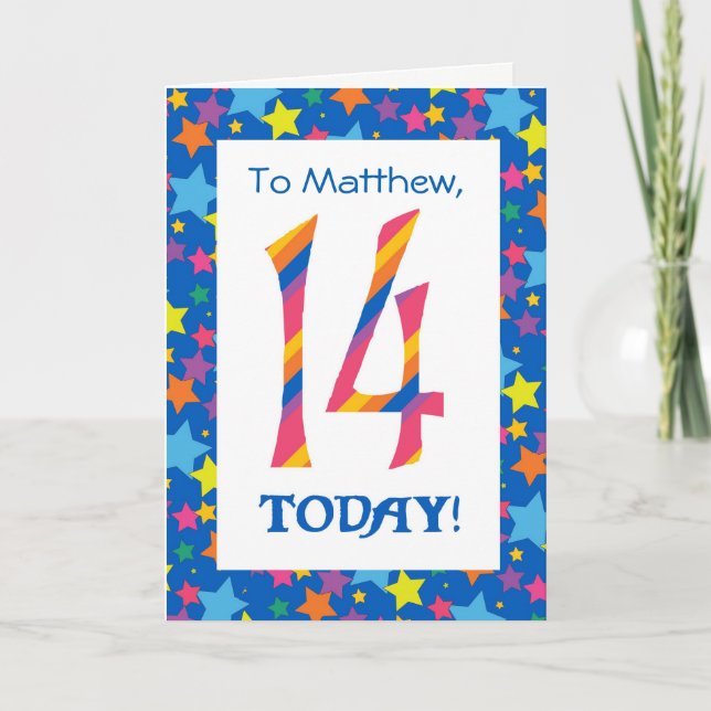 Carte Front personnalisé 14e anniversaire Bright Stripes (Devant)