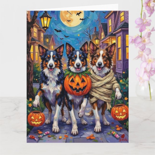 Carte Frontière Collie Chiens Trick-or-Treating à Hallow (Orchidée)