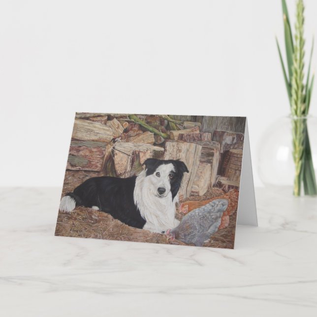 Carte frontière collie et poulets dans la bille art réal (Devant)