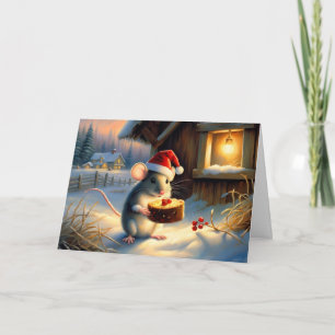 Carte Fruitcake de la souris magique d'hiver Noël