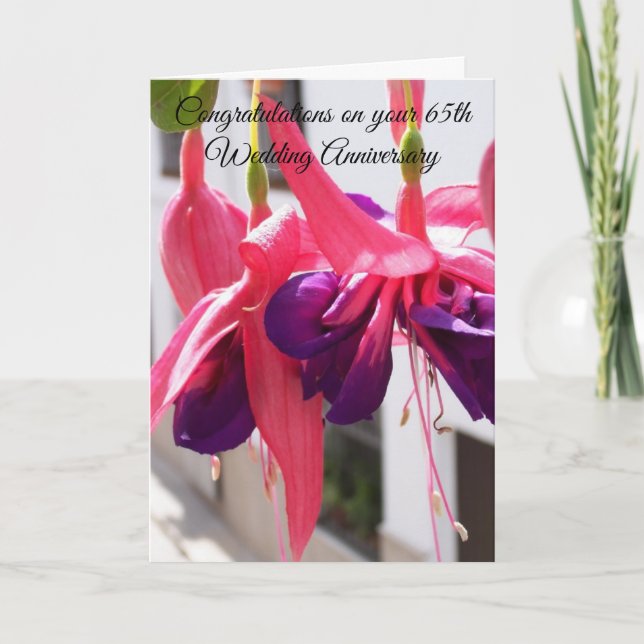 Carte Fuchsia 65e anniversaire de mariage personnalisé (Devant)