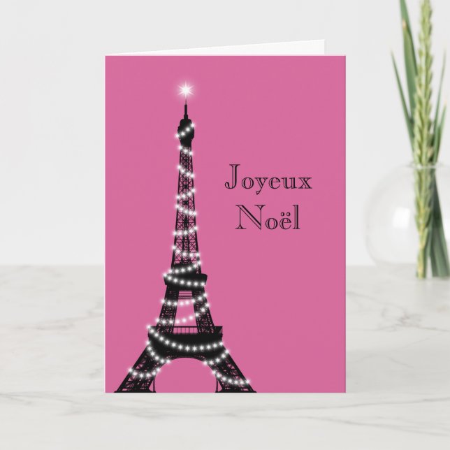 Carte fuchsia pour la Tour Eiffel pour les fêtes (Devant)