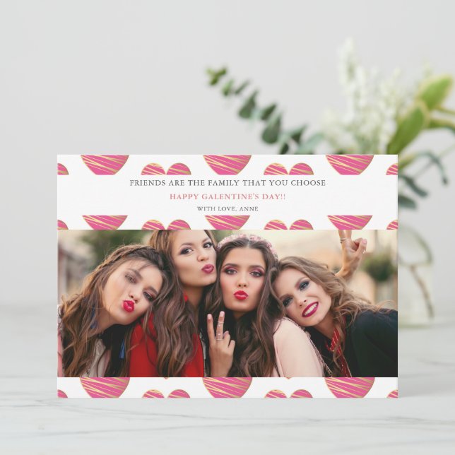 Carte Fucshia Heart Best Friends Photo Happy Galentine's (Debout devant)