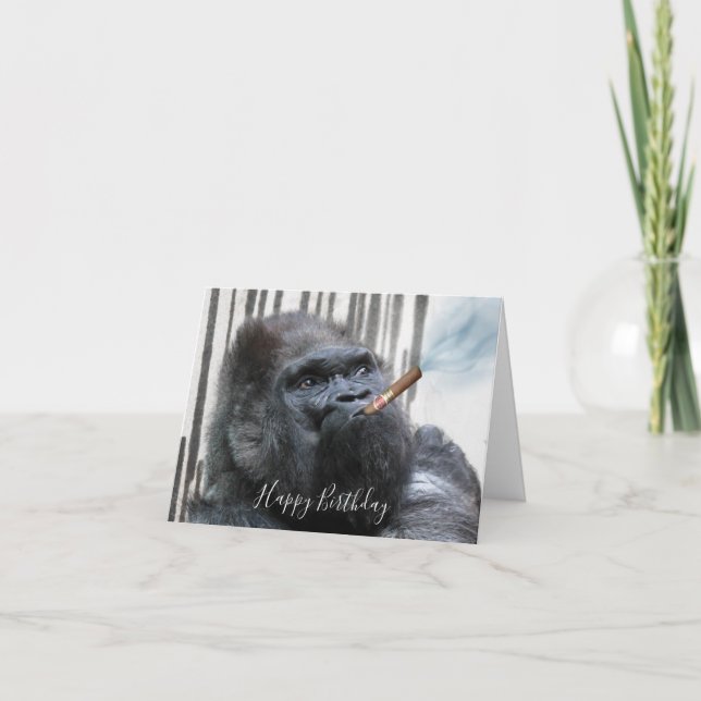 Carte Fumeur de cigare de Gorilla Puffy Anniversaire (Devant)