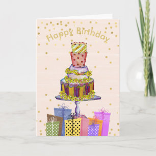 Carte Fun Birthday Cake and Presents Birthday Card