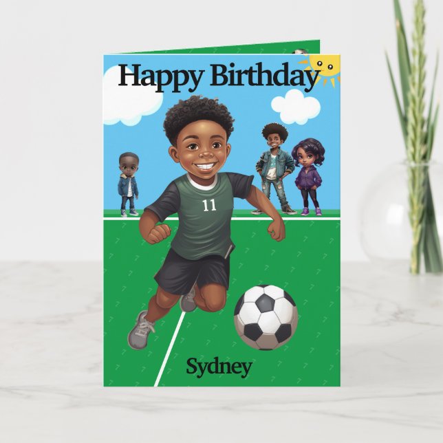 Carte Fun Black Boy Soccer Secret Message Joyeux anniver (Devant)