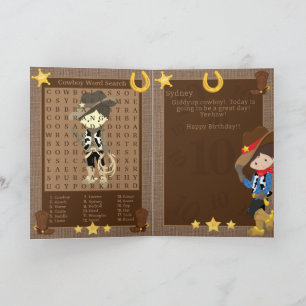 Carte Fun Boys Cowboy Word Recherche Joyeux Anniversaire