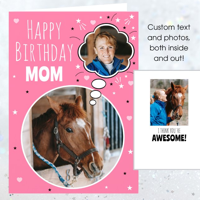 Carte Fun Cheval Maman Anniversaire Pensée Bulle Photo R (Créateur téléchargé)