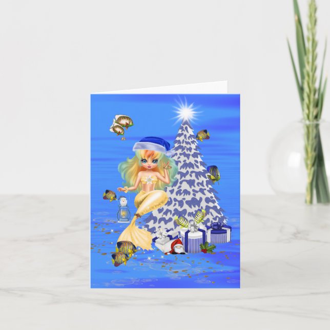Carte Fun Christmas Mermaid greetings card (Devant)