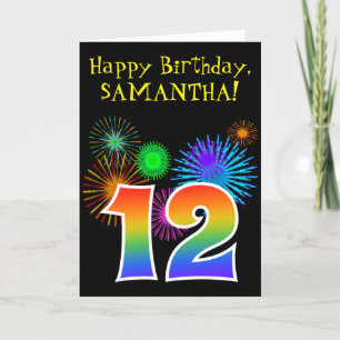 Carte Fun Fireworks + Rainbow Motif "12" Anniversaire #