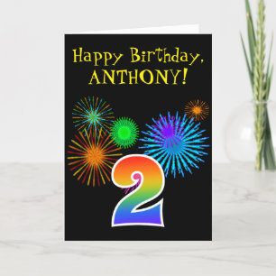 Carte Fun Fireworks + Rainbow Motif "2" Anniversaire #