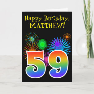 Carte Fun Fireworks + Rainbow Motif "59" Anniversaire #
