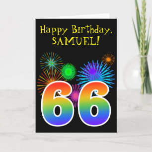Carte Fun Fireworks + Rainbow Motif "66" Anniversaire #