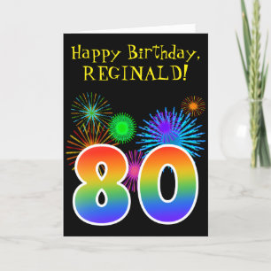 Carte Fun Fireworks + Rainbow Motif "80" Anniversaire #