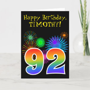 Carte Fun Fireworks + Rainbow Motif "92" Anniversaire #
