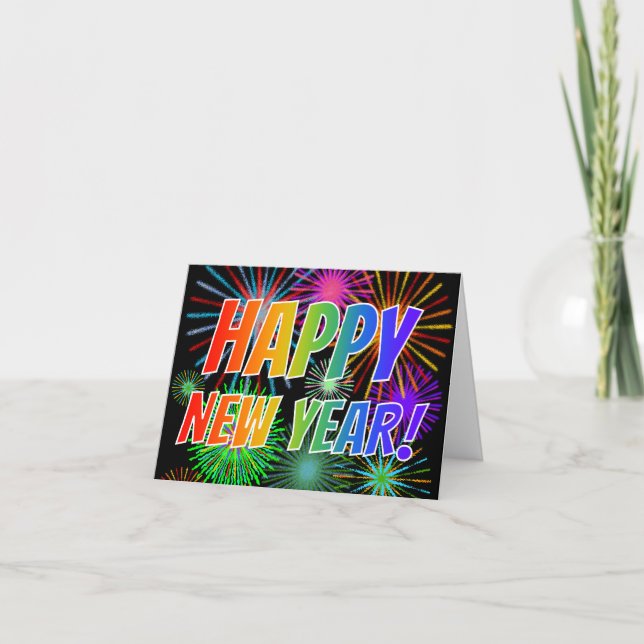 Carte Fun Fireworks + Rainbow Spectrum "HEUREUX NOUVEL A (Devant)