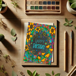 Carte Fun Floral Daisies tendance Anniversaire, Colorée