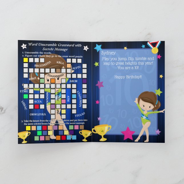 Carte Fun Girls Gymnastique Message secret Joyeux annive (Intérieur)