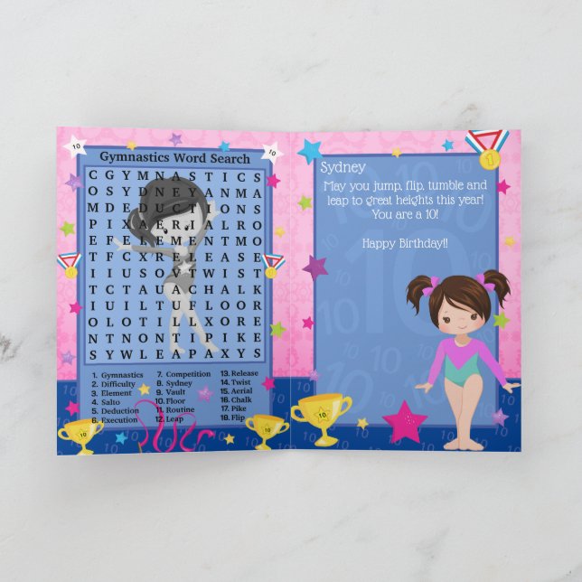 Carte Fun Girls Gymnastique Word Rechercher Joyeux Anniv (Intérieur)