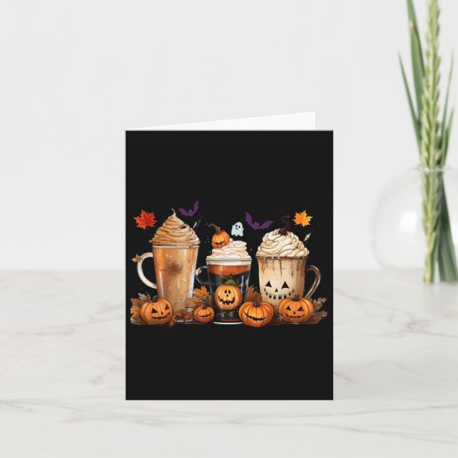Carte Fun Halloween Citrouille épice Latte café automne  (Devant)