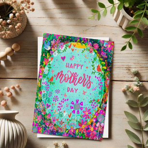 Carte Fun Happy Mother's Day Whimsical Floral Birds