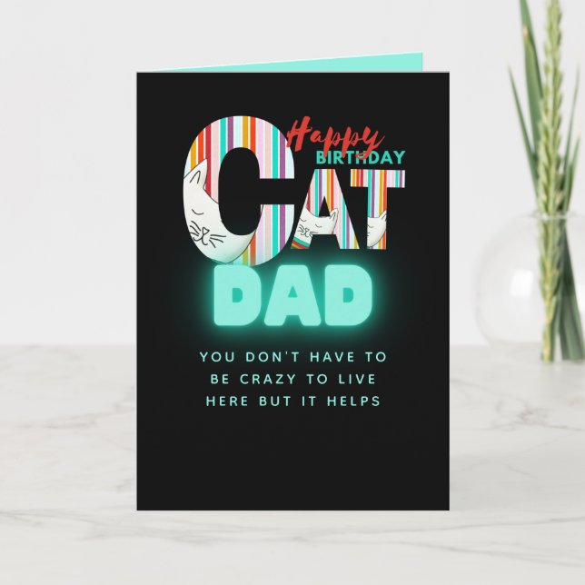 Carte Fun Moderne Papa Chat Fou Anniversaire Personnalis (Devant)