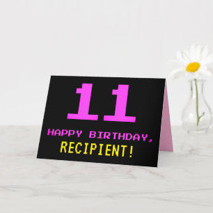Carte Fun, Nerdy, Geeky, Pink, 8-Bit Style 11th Birthday