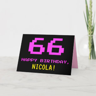 Carte Fun, Nerdy, Geeky, Pink, 8-Bit Style 66th Birthday