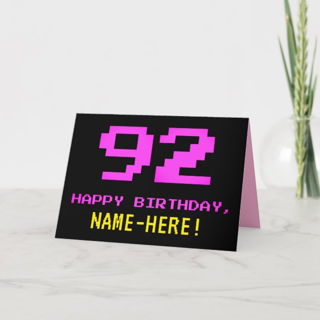 Carte Fun, Nerdy, Geeky, Pink, 8 bits Style 92e annivers (Devant)