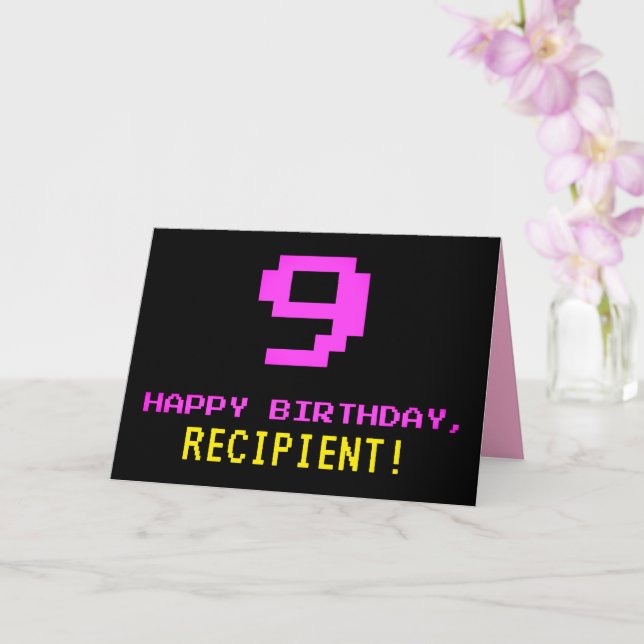 Carte Fun, Nerdy, Geeky, Pink, 8 bits Style 9e anniversa (Orchidée)