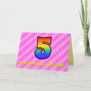 Carte Fun Pink Stripes, Hearts, Rainbow # 5e anniversair
