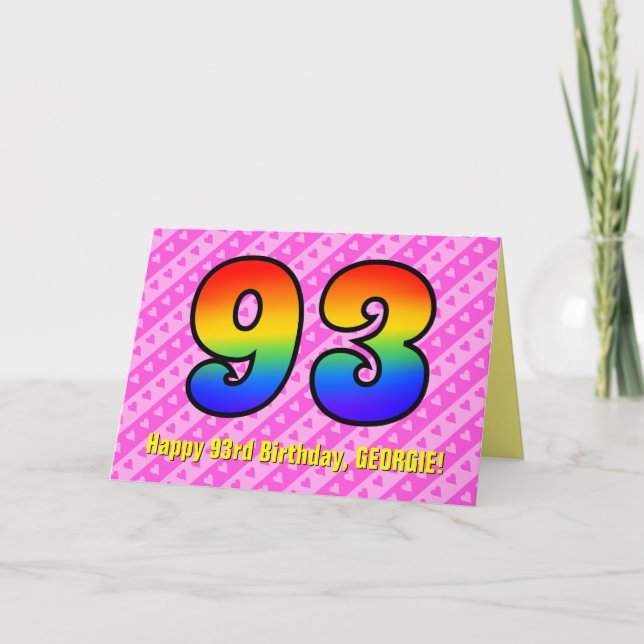 Carte Fun Pink Stripes, Hearts, Rainbow # 93e anniversai (Devant)