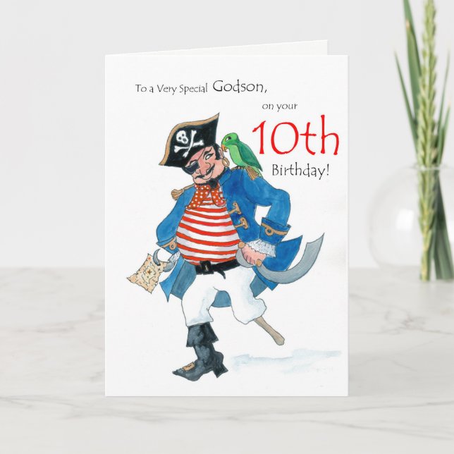 Carte Fun Pirate 10th Birthday Card pour Godson (Devant)