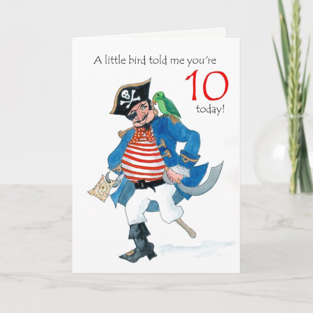 Carte Fun Pirate et Parrot 10e anniversaire (Devant)