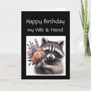 Carte Fun Raccoon Femme Amour Fleurs d'Anniversaire