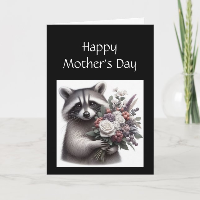 Carte Fun Raccoon Fête des Mères Raccoon Fleurs (Devant)