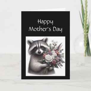 Carte Fun Raccoon Fête des Mères Raccoon Fleurs