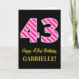 Carte Fun rose rayé "43"; Joyeux 43e anniversaire; Nom