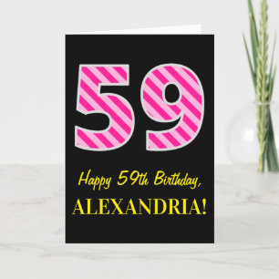 Carte Fun rose rayé "59"; Joyeux 59e anniversaire; Nom