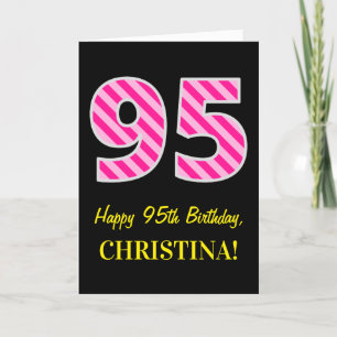 Carte Fun rose rayé "95"; Joyeux 95e anniversaire; Nom
