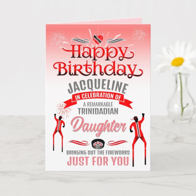 Carte Fun TRINIDADIAN Fille Rouge et gris Anniversaire (Petite plante)