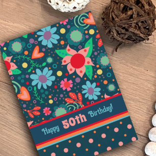 Carte Fun Whimsical Floral Girly Coloré Personnalisé Age