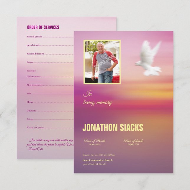 Carte funèbre de modèle (Devant / Derrière)