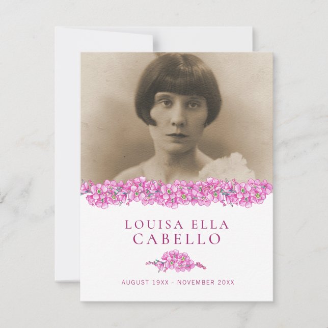 Carte funéraire de poème de poème de photos rose o (Devant)