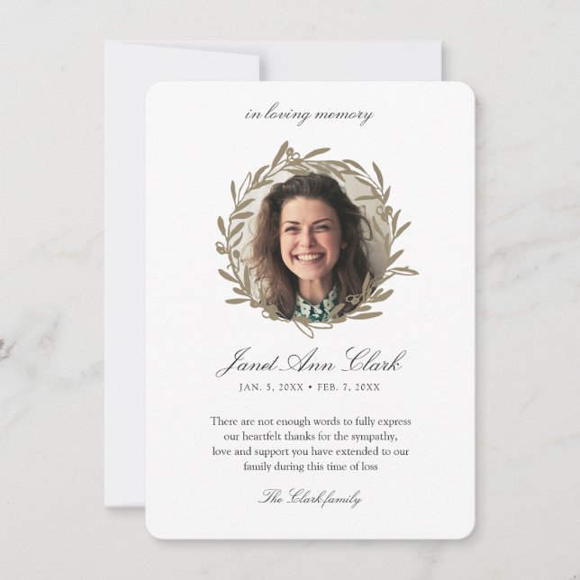 Carte funéraire En Mémoire Amoureuse Merci (Devant)