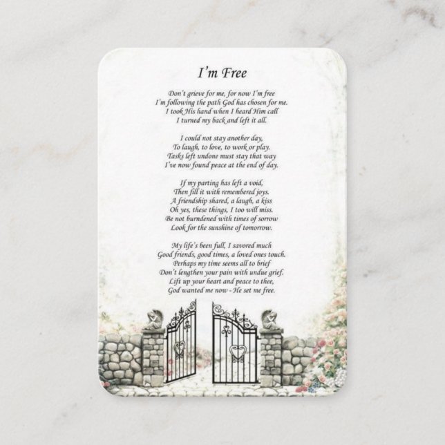 Carte funéraire mémorial I'm Free (Devant)