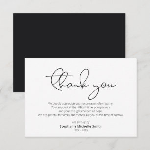Carte funéraire Merci Sympathie de script moderne