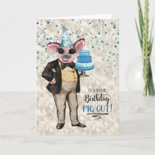 Carte Funky Birthday Pig Out Hipster Pig with Birthday