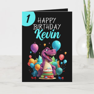 Carte Funky Black et Turquoise Trex Boy 1er anniversaire