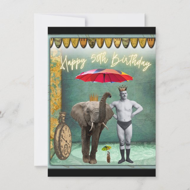 Carte Funky Vintage Strongman 50e anniversaire (Devant)